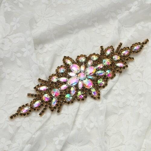 24x9cm rhinestone wedding applique patches strass motifs crystal stones appliques iron patch for women evening dress belt