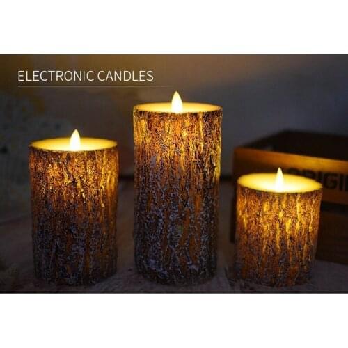 3pcs Battery operated Dancing Moving wick LED Pine tree Candle Paraffin Wax Pillar Swinging Flame Wedding f/Home Party Club Deco