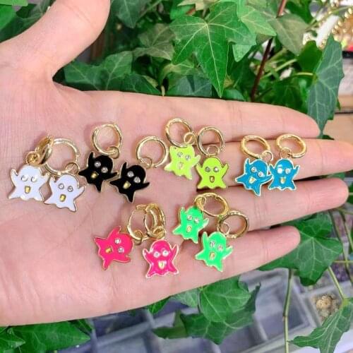 5Pairs New Design Trendy gold plated brass cz zircon pave colorful charms enamel hoops earring