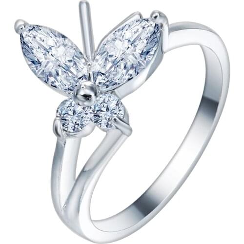 VNFURU Shining Butterfly Rings Micro Pave Zircon Silver-Color Rings For Women Female New Fashion Ring Party Wedding Jewelry Gift
