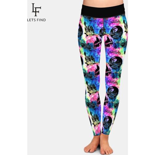 LETSFIND High Quaility 220gsm Milk Silk Print Castle Print Women Pants High Waist Plus Size Fitness Slim Soft Stretch Leggings