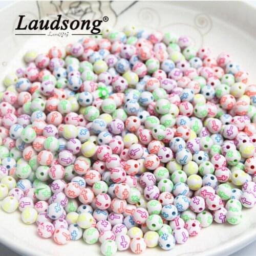 500Pcs Round Cross Pattern Acrylic Beads Loose Spacer Beads Supplies For Jewelry Making Diy Handmade Bracelets Necklace Earrings