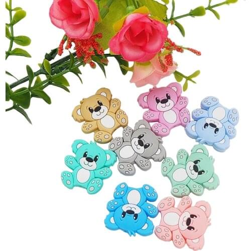 Chenkai 50PCS Silicone Bear Beads Baby Shower Teething Infant Baby Round Beads DIY Infant Pacifier Chain Necklace Making