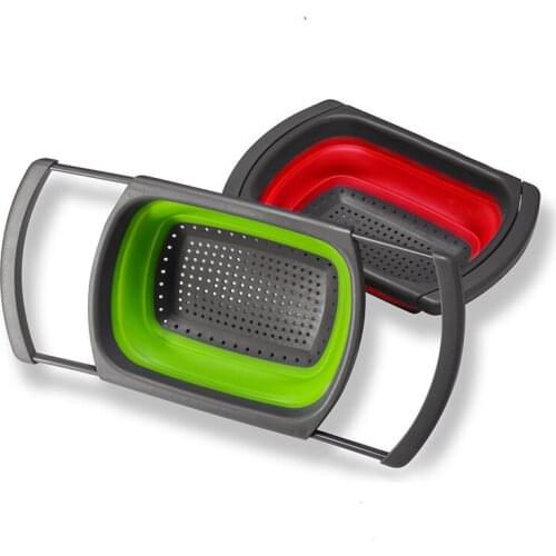 1 Piece of Plastic Fruit Basket with Retractable Handle Kitchen Fruit and Vegetable Cleaning Basket Foldable Filter Drainer Sink