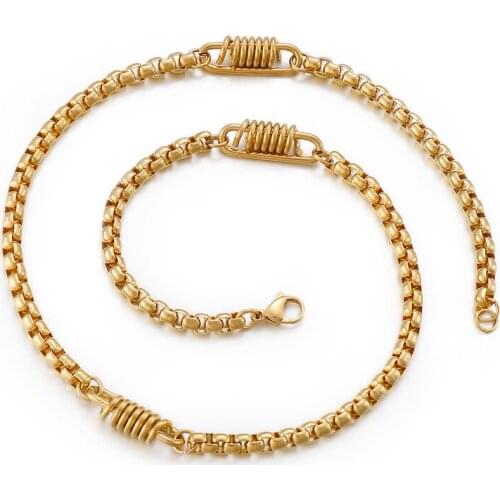 Three Color Popcorn Chain Gold Stainless Steel Shiny Mens Necklace Choker Spring Accessories