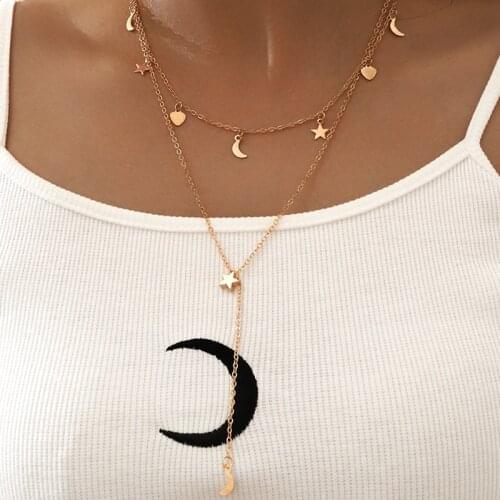 Aprilwell Moon Star Tassel Pendant Necklace For Women Lady Trendy Shinny Gold Color Clavicle Chain 2021 Jewelry Accessories