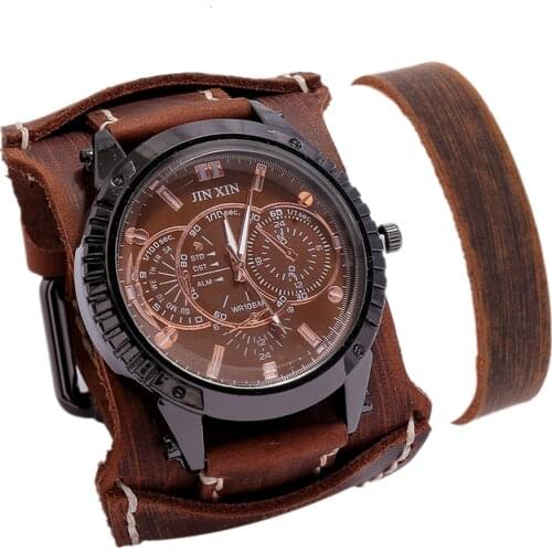 Men Watch Luxury Watch Quartz Wristwatches Big Dial Watch Vintage Punk Style Fashion Sport Watch Men Leather Strap Men Gift Set