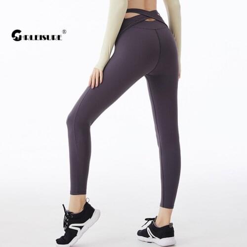 CHRLEISURE Peach Hip Yoga Pants Cross Back High Waist Hip Lift Quick Dry Sport Leggings Running Breathable Gym Sportswear