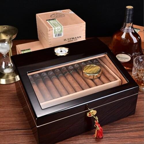 CIGARLOONG Cedar Wood Cigar Humidor Box Fit 50 Cigars Home Large Cigar Desktop Box with Hygrometer Humidifier