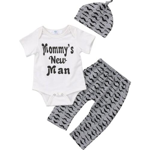 Citgeett Baby Newborn Infant Boy Mommy New Man Short Sleeves Cotton Trousers Hat+Romper+ Beard Pant Outfit Clothing Summer Set