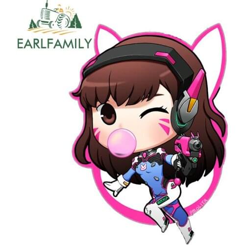 EARLFAMILY 13cm x 9.3cm for Overwatch D.Va Chibi Funny Car Stickers Scratch-Proof Decor Anime Decals Bumper Laptop Decoration