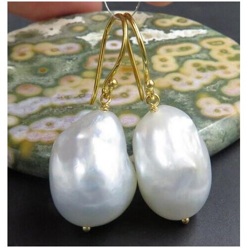 Hot sale new Style >>>>GORGEOUS AA+ SOUTH SEA 14x18mm WHITE BAROQUE CULTURED PEARL EARRINGS