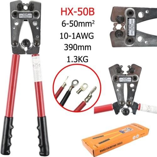 HX-50B Cable Crimper Cable Lug Crimping Tool Wire Crimper Hand Ratchet Terminal Crimp Pliers For 6-50mm2 1-10AWG Wire Cable