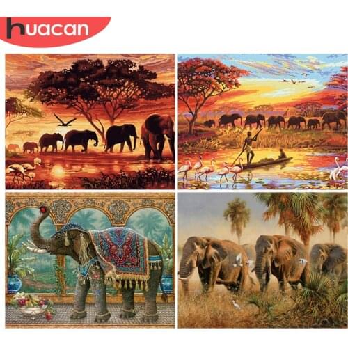 HUACAN DIY Picture By Numbers Elephant Animal Unique Gift Wall Art HandPainted Oil Painting By Number Tree Decoration
