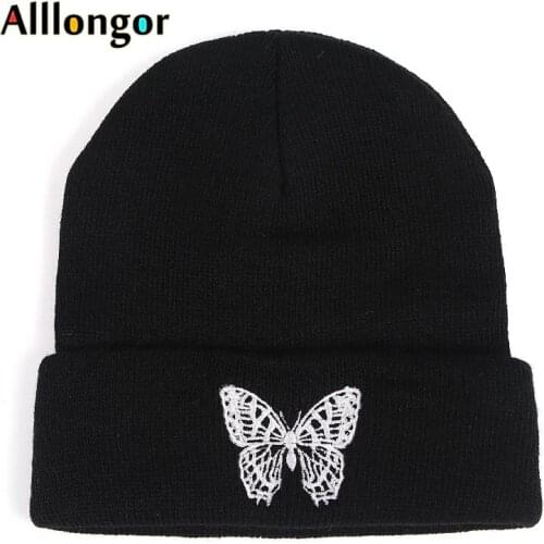 Butterfly Beanies For Women Autumn 2021 Winter Knitted Beanie Hat Men Embroidery Bonnet Femme Skullcap Dropshipping