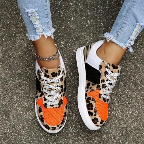 Spring New Women Lace-up Vulcanized Shoes Fashion Sexy Leopard Print Women Casual Shoes Walking Comfortable Women Sneakers 2021