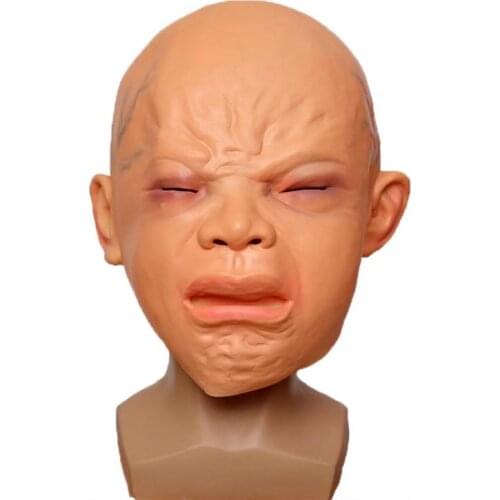 Bald Crying Kid Cos False Faade Adult Funny Latex Headgear Halloween Cosplay Accessory Scary Carnival Disguisment One Size
