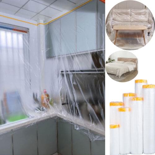 55 X 20cm Masking Tape Plastic Drop Cloth Dust Protection Masking Film Cover for Automobile Painting and Furniture Dust-proof