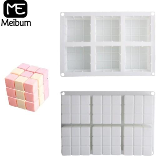 Meibum Magic Cube Mousse Pan Silicone Cake Molds Rubiks Pastry Baking Tools Candle and Soap Mold Kitchen Dessert Bakeware