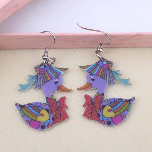Bonsny ducks cute lovely printing drop earrings acrylic new 2014 design spring/summer style for girls woman jewelry