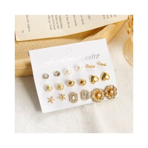 Fashion Womens Earrings Set Pearl Crystal Stud Earrings For Women Boho Geometric Round Flower Starfish Earrings Punk Jewelry