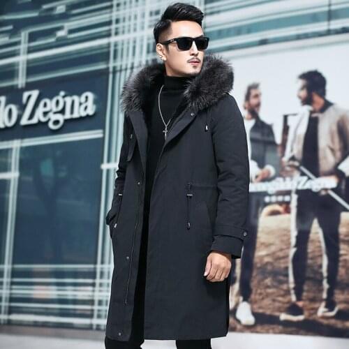 Mens Parka Real Fur Coat Long Winter Jacket Men Big Raccoon Fur Collar Natural Rabbit Fur Liner Parkas Man C29A717271