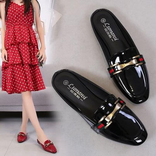 Mules Shoes Women Lazy Low Heels Slippers Women Round Toe Slip On Half Slides Shoes Red Mule Slippers Female New big size