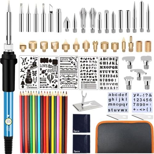 76Pcs 110V/220V 60W Soldering Iron Kit Wood Burning Pen Set Electric Soldering Iron Carving Pyrography Nozzle Welding Pen Tools