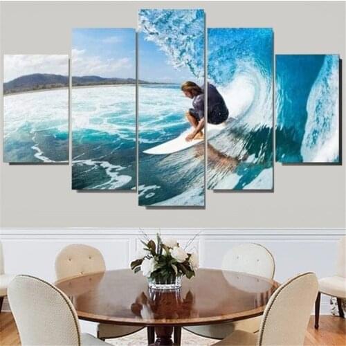 Wall Art Canvas Pictures 5 Piece Prints Surfer Figure Posters Modular Pictures Home Decor Living Room Decoration Paintings