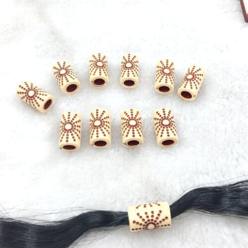 New 15Pcs 17/10mm imitation wood sun big hole beads hair braid dread dreadlock beads cuff 5mm hole clip free hair styling diy