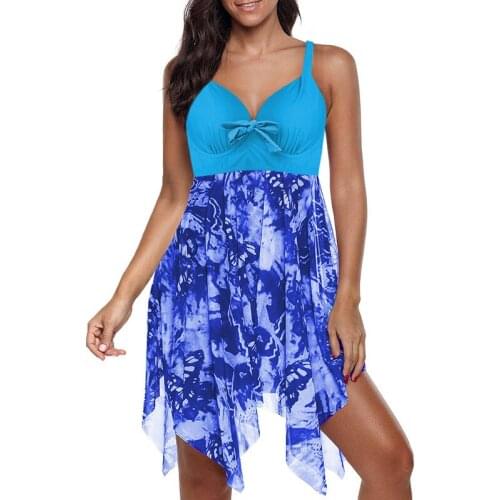 New High Cut Swimdress Plus Size Tankini Swimsuits Floral print Swimwear Sexy Bathing Suits for Women With Backless Design