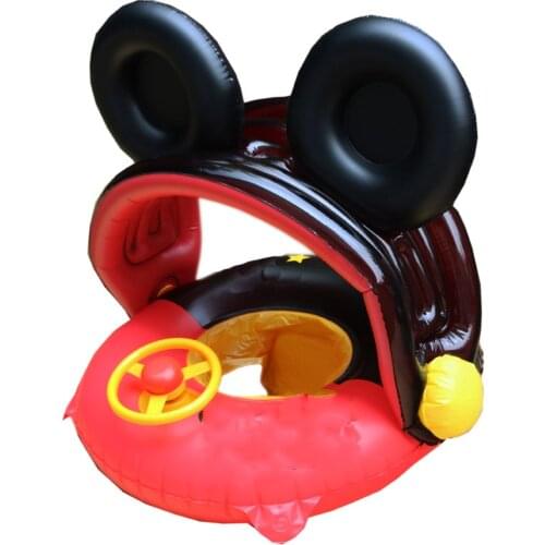 1-3Y Cartoon Cute Baby Swimming Ring with Sunshade Pool Float Inflatable Swimming Circle Baby Seat Swimming Pool Toys