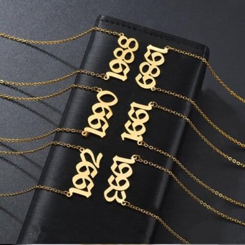 Cxwind Stainless Steel Birth Year Necklaces For Women Men Chain Choker Female Pendant Necklace Fashion Date Of Birth Jewelry