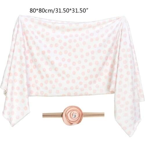 2 Pcs Newborn Swaddle Wrap+Headband Set Baby Infants Pure Cotton Receiving Blanket Sleeping Bag Hair Band Kit 090A