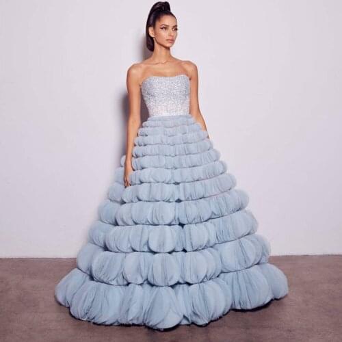 Sweetheart Prom Dresses A-line Tiered Tulle Show Formal Dress Abendkleider Evening dress Party Gowns Floor length Robe de