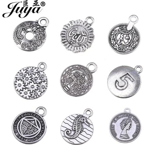 10pcs Zinc Alloy Multiple Styles Charms Vintage Tibetan Silver Pendant for Women Bracelet Necklace Jewelry DIY Making Supplies
