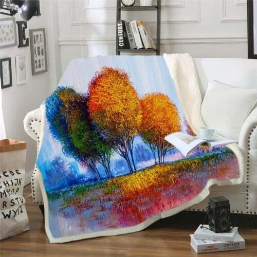 Bedclothes Watercolor Painting Blanket 100% Wool Blankets And Throws Thick Mantas Algodon Portable Pastoral Fluffy Blanket New