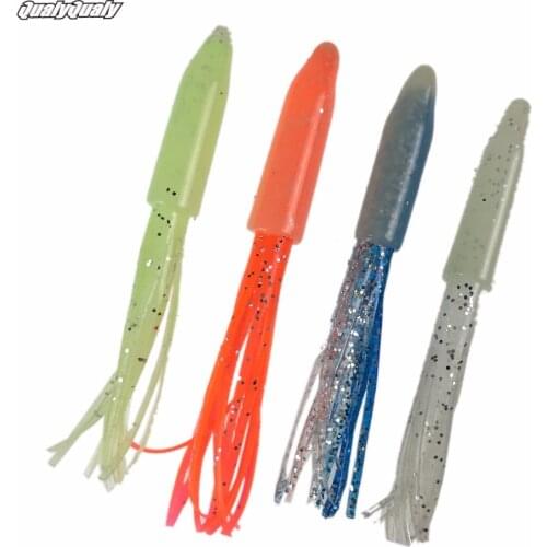 QualyQualy 10 Pcs/Lot 5cm 2inch Fishing Lure Red Blue Pink Luminous Glow Soft pesca Lure Skirt Squid Silicone Baits For Fishing