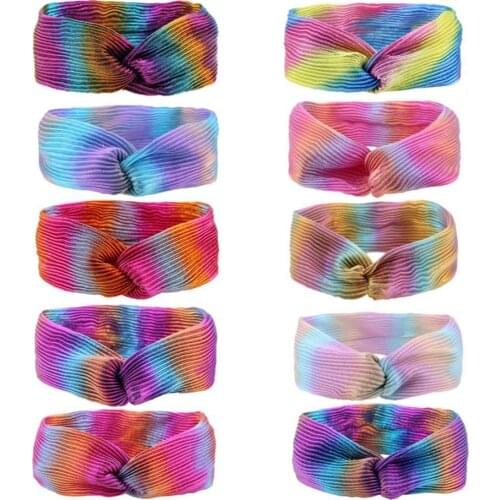 Hot Style Hair Scrunchy Female Rainbow Color Hair Scrunches Turban Hair Bands Girls Vintage Rubber Bands