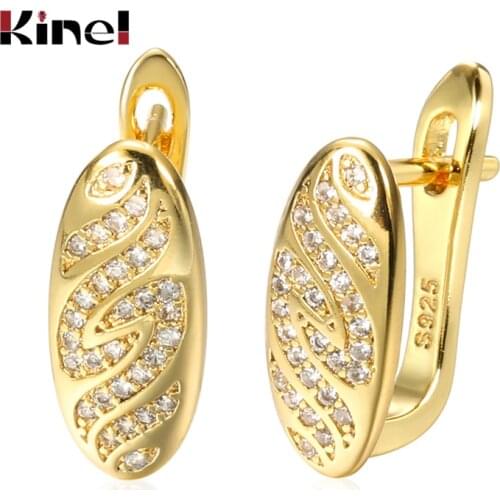 Kinel Luxury 14K Real Gold Plated Leaves Drop Earrings Delicate Micro Inlaid Cubic Zircon Earrings Bride Wedding Jewelry