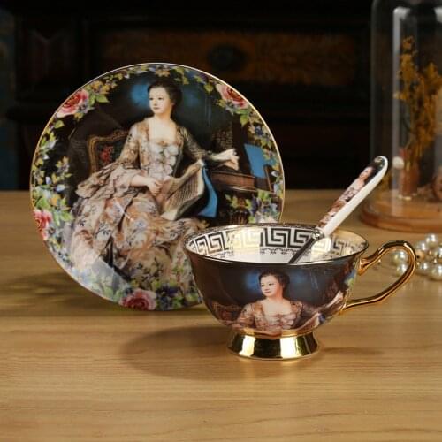Luxury character oil painting Coffee cups set Court figure bone china tea cup set Porcelain cups and saucers Afternoon tea party