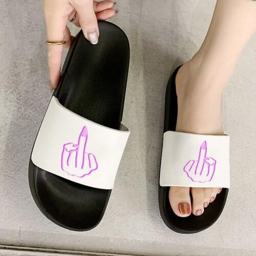 Sandals for Women Summer Indoor Slides Middle Finger Graphics Print Non-slip filp flops Home Slippers Ladies beach shoes 2021