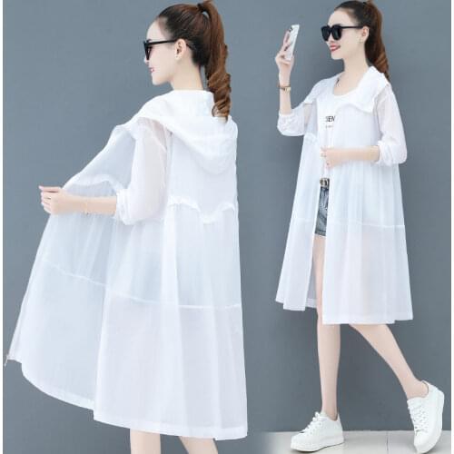 Mid-Length Sun Protection Clothing Women Summer Thin Style Top 2021 New Long Sleeve Loose Fashion Breathable Shirt Jacket zh1283