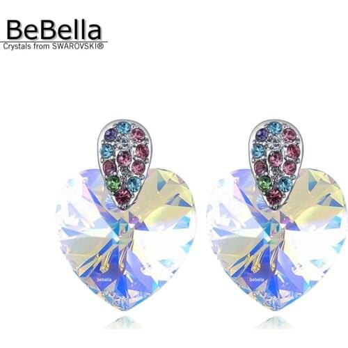 BeBella 1.4 cm heart stud earrings made with Crystals from Swarovski in 3 colors for women gift wedding bride jewelry