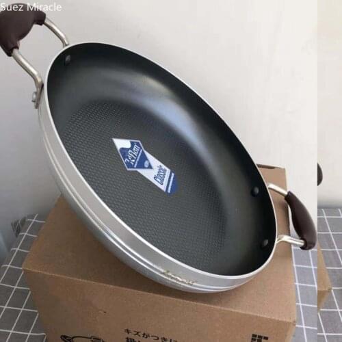 30cm double ear frying pan non stick thicken bottom pan fried dumpling baking pan korean cookware for table Aluminum Alloy
