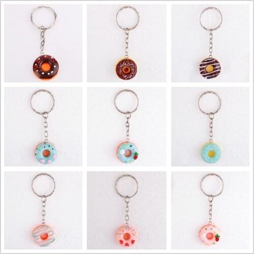 Resin kawaii food donut keychain heart thanks doughnut key chain jewelry gift for women fashion jewellery craft boutique trinket