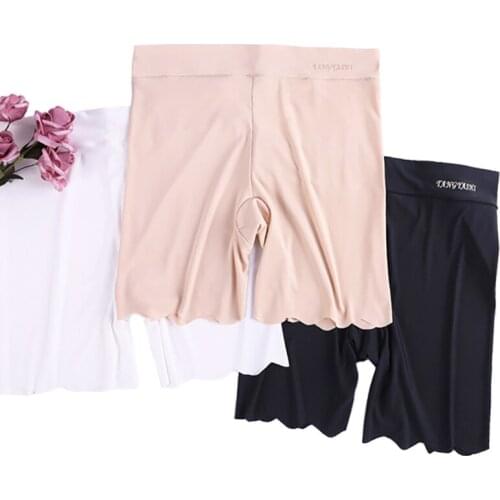 Women Safety Short Pants Ice Silk Seamless Female No trace Boxer Boyshort Under Skirt Breathable High Waist Brief big size100kg
