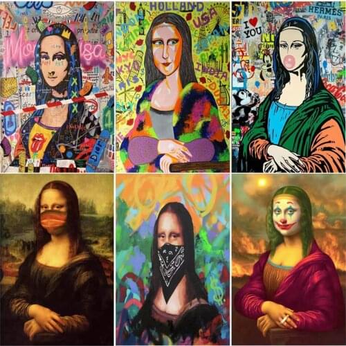 Street Graffiti Art Diamond Painting Wall Art Posters Funny Mask Mona Lisa Picture for Living Room Embroidery Mosaic Home Decor