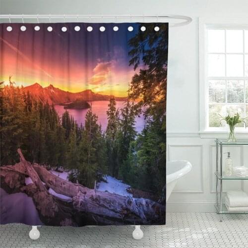 Crater Lake National Park Wizard Island and Watchman Peak Shower Curtain Waterproof Polyester Fabric 60 x 72 Inches with Hooks