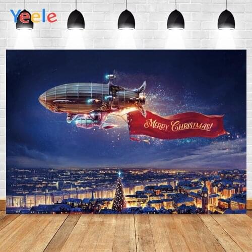 Yeele Merry Christmas Dark Night Sky Spaceship Bright City Big Tree Background Photophone Photography for Decor Customized Size